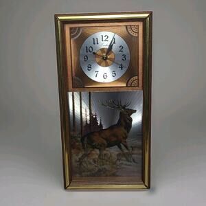 Vintage Emdur Metal Products Wall Clock Winter Forest Deer Buck Tested Works